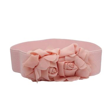 SCOPO Karet Korea Model Bunga Kembar Sifon Ikat Pinggang Wanita - Pink