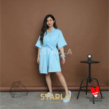 Jaya Hebat Starla Melody Baju Tidur Set Piyama Wanita Dewasa Kimono Dress Satin Baby Blue