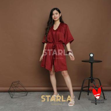 Jaya Hebat Starla Melody Baju Tidur Set Piyama Wanita Dewasa Kimono Dress Satin Maroon