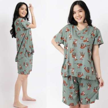 Piyama Baju Tidur Wanita Setelan Kaos Celana Pendek Rayon Busui 10