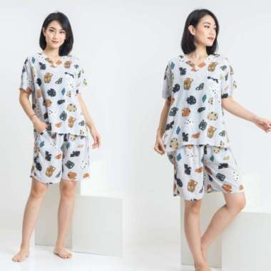 Piyama Baju Tidur Wanita Setelan Kaos Celana Pendek Rayon Busui 07
