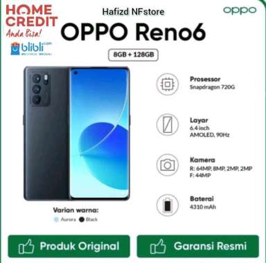 OPPO RENO 6 (4G) dan OPPO RENO 6 (5G) Smartphone Ram 8/128 GB garansi resmi jaringan 5 G Black