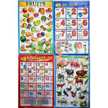 Paket Hemat 3 Poster Timbul Edukasi Anak Menenal Angka Huruf Buah Binatang
