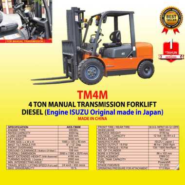 Forklift 4 ton Manual Transmission Forklift Diesel Engine ISUZU 46 Kw - TM4M