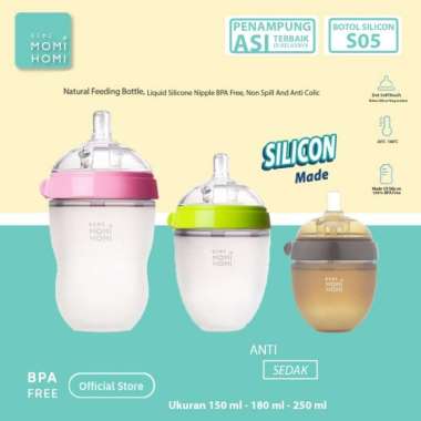 MOMI HOMI S05 Botol Dot Susu Bayi Silikon Wide Neck 150ml 180ml 250ml - Merah Muda 180ML ORIGINAL 10