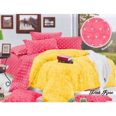Romeo Polkadot Pink Rose Set Bed Cover Emboss [Tinggi 30 cm] Single Multicolor