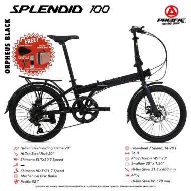 Sepeda Lipat 20 Inc Pacific Splendid 100 7Speed Shimano Bnus Tas depan