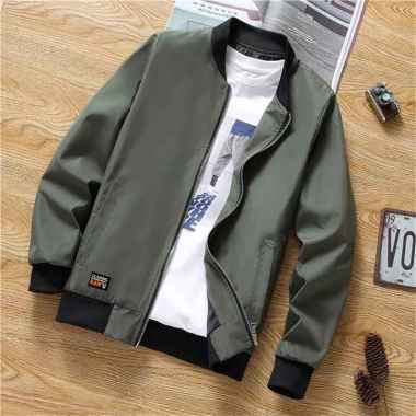 BRAND FASHION- JAKET PRIA / JAKET BOMBER/ JAKET BAHAN TASLAN HIJAU ARMY XXL