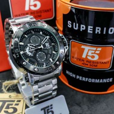 ORIGINAL Jam tangan pria T5 H 3702 original T5 H3702 Analog rantai Silver black