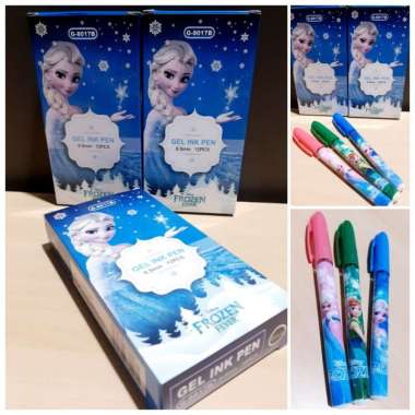 GEL PEN  PULPEN GEL IPEN FANCY KARAKTER KARTUN 0.5MM WARNA HITAM ISI 12 FROZEN