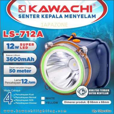 Senter Kepala Menyelam 12WATT (SuperLed) LS-712A KAWACHI - Cahaya Kuning 100 % ORIGINAL Multicolor