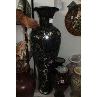 Guci Mosaik Motif Berbunga Sxyt150  Hitam Berbunga