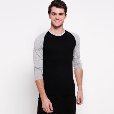 VM Tangan Panjang Raglan T-Shirt Pria - Hitam M-L Hitam Abu