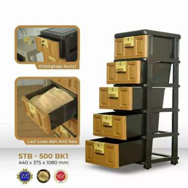 Lemari Plastik Laci Napolly STB 500 BK1 SUSUN 5 dengan Roda FULL KUNCI Pink