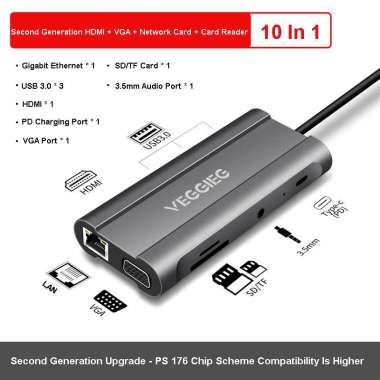 HUB USB-C 10 IN 1 VEGGIEG TC10-S Gray