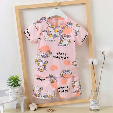 LARISWEAR SETELAN BAJU RUMAH IMPORT SPANDEX ANAK KECIL MOTIF LUCU CEWEK COWOK Love unicorn 8th