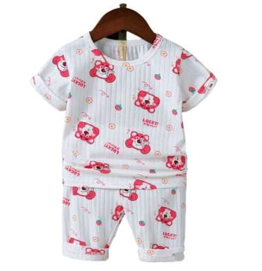 SETCEL IMPORT PIYAMA BAJU RUMAH TIDUR SALUR ANAK BAYI GIRLS LENGAN PENDEK CELANA SELUTUT MOTIF BEAR 