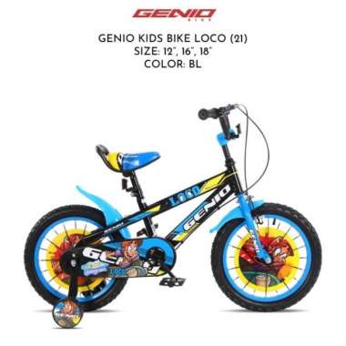 Sepeda Anak Cowok Roda 4 BMX Mini Genio Loco 12 16 18 inch United 18 Inch Black SilverBlu