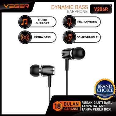 VEGER V206R DYNAMIC BASS EARPHONE - HEADSET BASS 3.5mm w/ MIC
