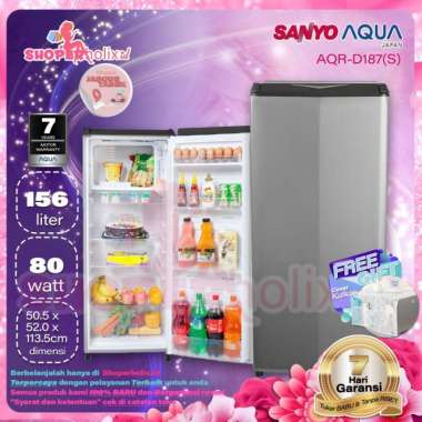 KULKAS AQUA 1PINTU (155L)AQR-187(S) SILVER WARANTTY 7TAHUN