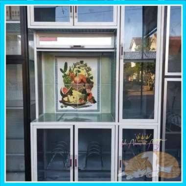 Rak Dapur Rak Piring Meja Magic Com Pintu 6 Bahan Kaca Alumunium