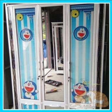 Lemari Pakaian / Baju Pintu 2 Kaca Motif Doraemon Alumunium