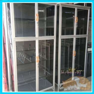 Rak Piring / Rak Dapur Full Kaca Pintu 4 Alumunium Kaca Anti Karat