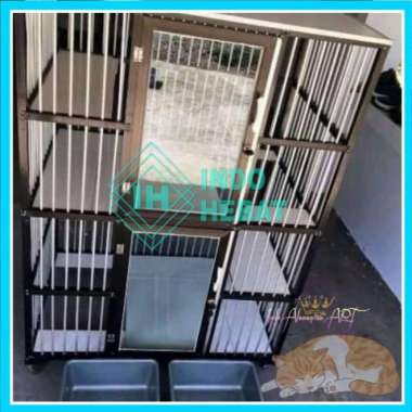 Rumah Kandang Kucing Pintu 2 Tingkat 2 Kamar Bahan Aluminium
