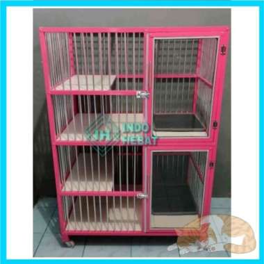 Kandang Kucing Tingkat 2 Pintu 2 Kamar Lucu Bahan Alumunium