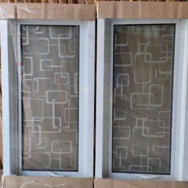jendela aluminium kusen putih motif minimalis premium 60x120 cm