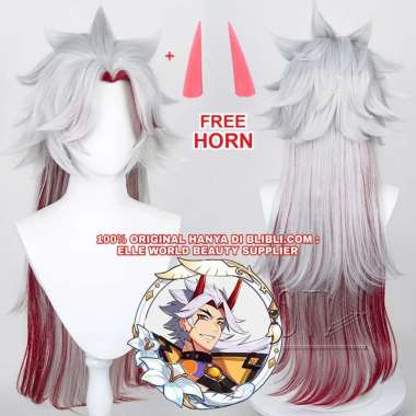 FREE 2 PCS TANDUK : WIG COSPLAY COSPLAYER ANIME GAME GENSHIN IMPACT ARATAKI ITTO WIG ITTO ARATAKI IT