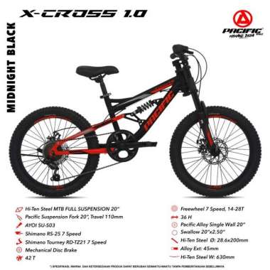 Sepeda MTB Pacific X-Cross 20 Inch Ban Besar 7 Speed