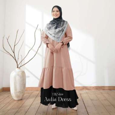 Midi Dress Aulia Nude TRZ/Midi Dress Ruffle Korea/ Atasan Dress Wanita/ Midi Dress Rayon Polos/ Midi