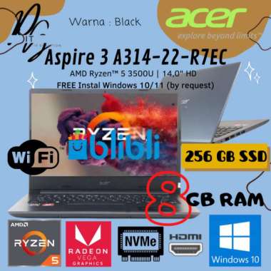 Acer Aspire 3 A314-22-R7EC with AMD Ryzen 5 3500U and 8GB RAM and 256GB SSD NVMe | LAYAR 14,0" HD BL