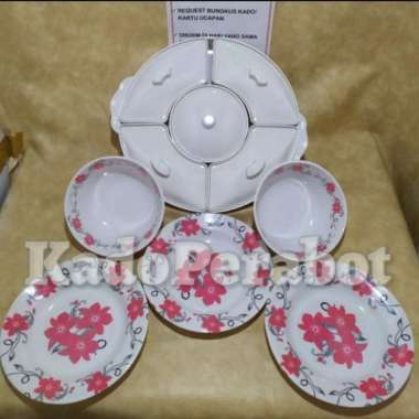 piring prasmanan kembang set - piring mangkok lauk motif kembang