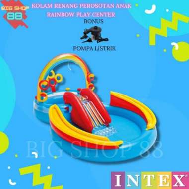 KOLAM RENANG INTEX KOLAM PEROSOTAN PROSOTAN ANAK RAINBOW INFLATABLE POOL #57453 +POMPA LISTRIK