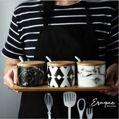 Libre Seasoning Pot / Wadah Tempat Set Bumbu Dapur Garam Gula Keramik