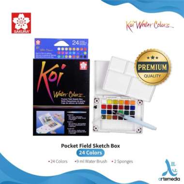 Cat Air Sakura Koi Watercolor 24 Pocket Field Sketch Box Multicolor
