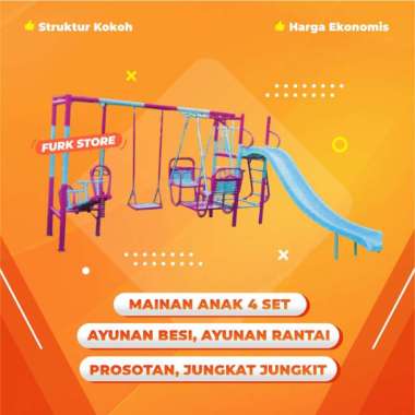 Ayunan Besi Anak TK, Ayunan Rantai, Jungkat Jungkit Anak, Perosotan Anak, 4 Set