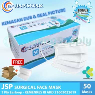 Masker Surgical Face Mask JSP Earloop 3 Ply KEMENKES isi 50 PCS 3Ply SM04-Putih