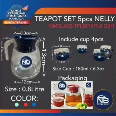 Teko set 5 in 1 Pitcher set tea pot kaca kado kimglass bulat motif telur Nelly