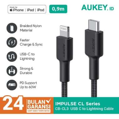 Kabel Charger Aukey CB-CL3 Black USB C to Lightning - 500820