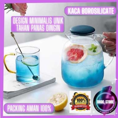 Teko Pitcher Teh Kopi Jus Borosilicate Glass Kaca Tahan Panas Dingin 1.8L