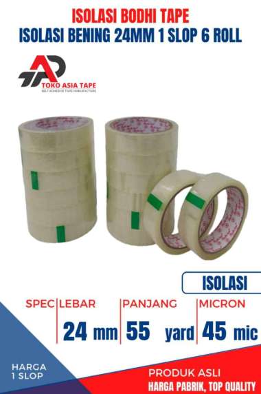 ISOLASI / SELOTIP BENING BODHI TAPE 24MM X 55YARD 1 SLOP 6 ROLL BENING
