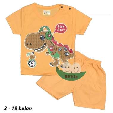 BAYIe - Setelan Kaos Oblong Anak/Bayi Lengan PENDEK Motif DINO ED-RI-CA umur 3 - 18 bulan ORANGE