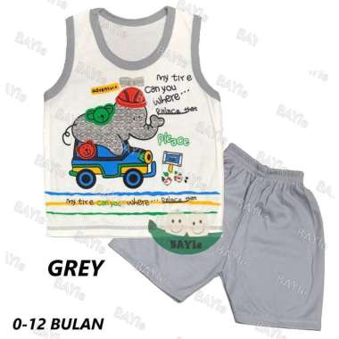 BAYIe - Setelan Kaos Oblong Bayi / Anak KUTUNG PUTIH Motif GAJAH MAKAYLA umur 3 - 18 bulan GREY