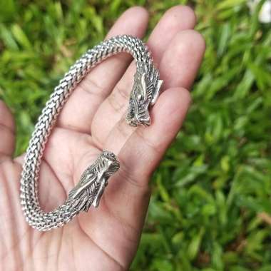 Gelang Bracelet Perak Silver Cuff Bali Asli 925 Ukir Naga Dragon Besar Unik Elegan Custom Pria Wanit