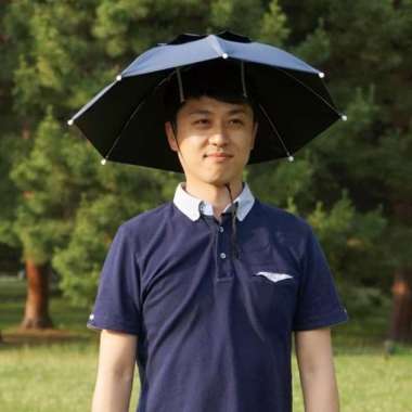 Payung Topi / Topi Payung Kepala Untuk Mancing Pelindung Hujan Panas Matahari anti UV Murah BLUE