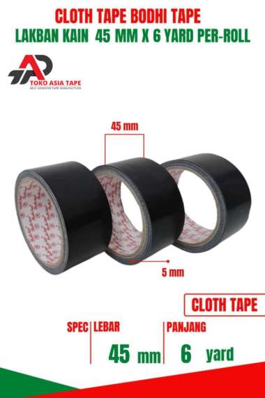 LAKBAN KAIN HITAM / CLOTH TAPE 45MM X 6YARD BODHI TAPE 1 ROLL BERKUALITAS TERMURAH Hitam