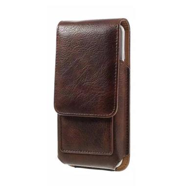 SARUNG HP Pinggang Kulit Penjepit Rotary 6 Inch Vertikal (16 x 8 Cm) - coklat